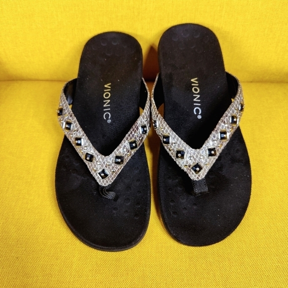 VIONIC Women's Rest Floriana Grey Snake Orthotic Flip Flop Thong Sandals Size 8 - Picture 2 of 9